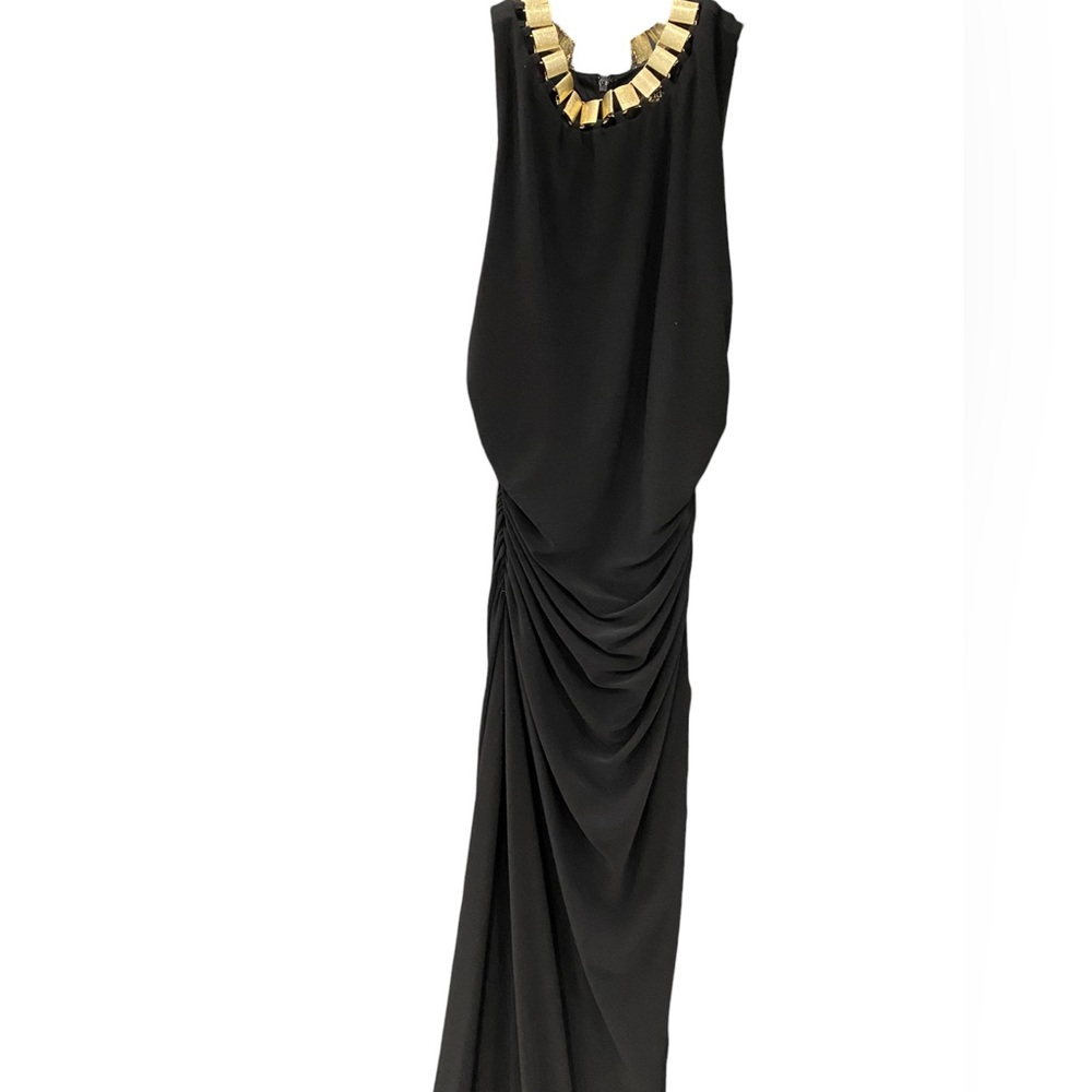 LAUNDRY BY SHELLI SEGAL BLACK SHIRRED JERSEY NECKLACE DRESS/GOWN size si… - Picture 5 of 16